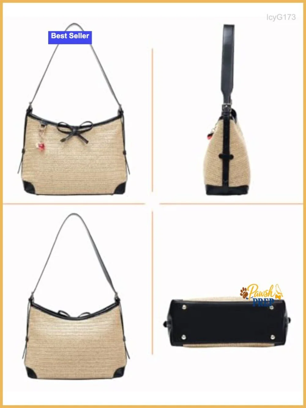 Handwoven Straw Hobo Shoulder Purse Tote Handbag for Women